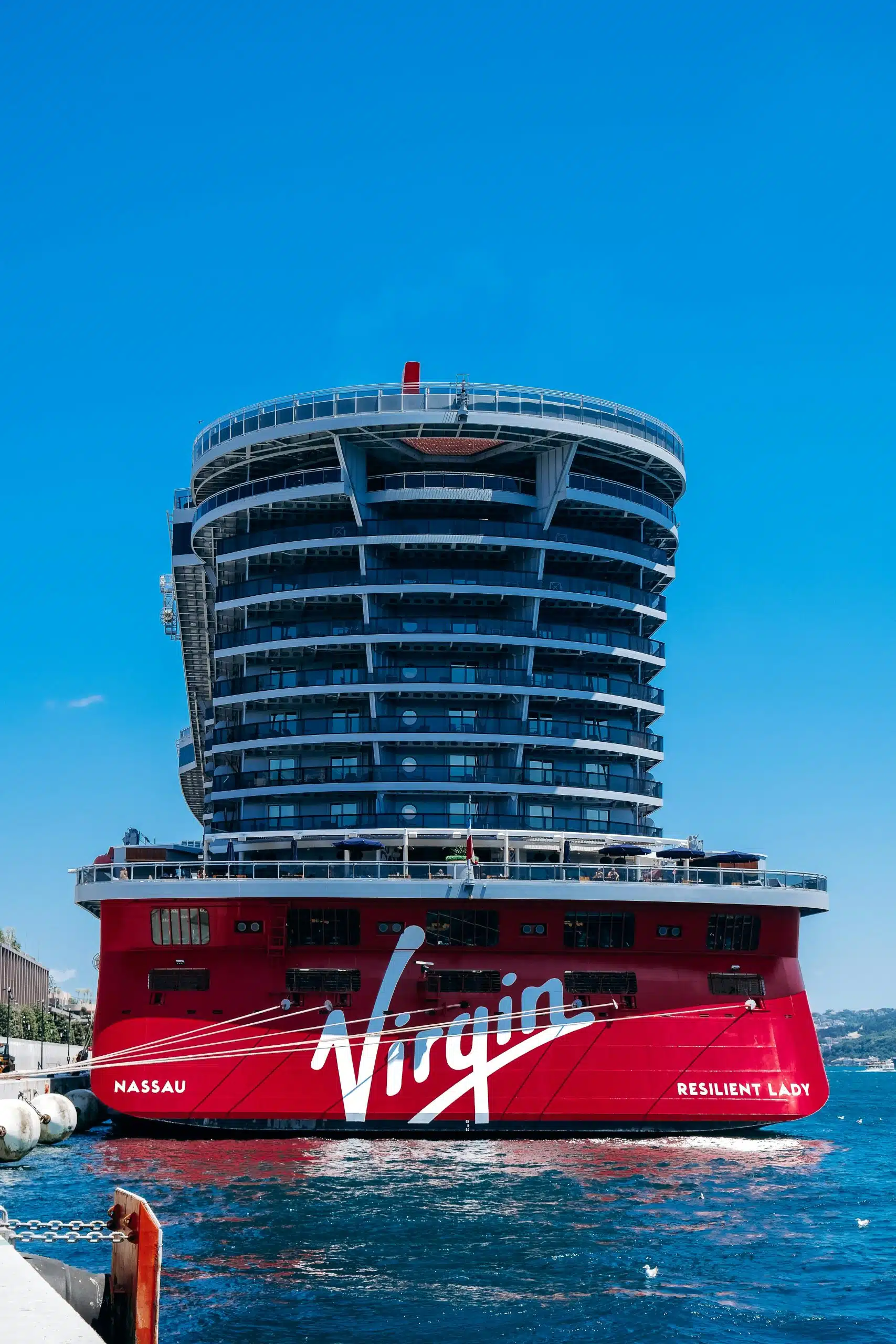 Red cruise ship named Resilient Lady